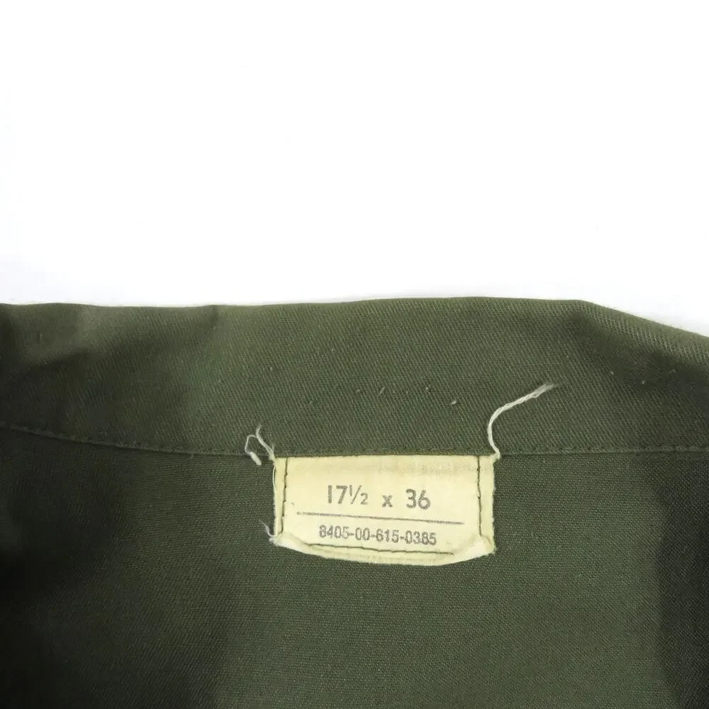Military Utility Shirt OD Green Poly Cotton Sz 17.5 36 BDU 1980s